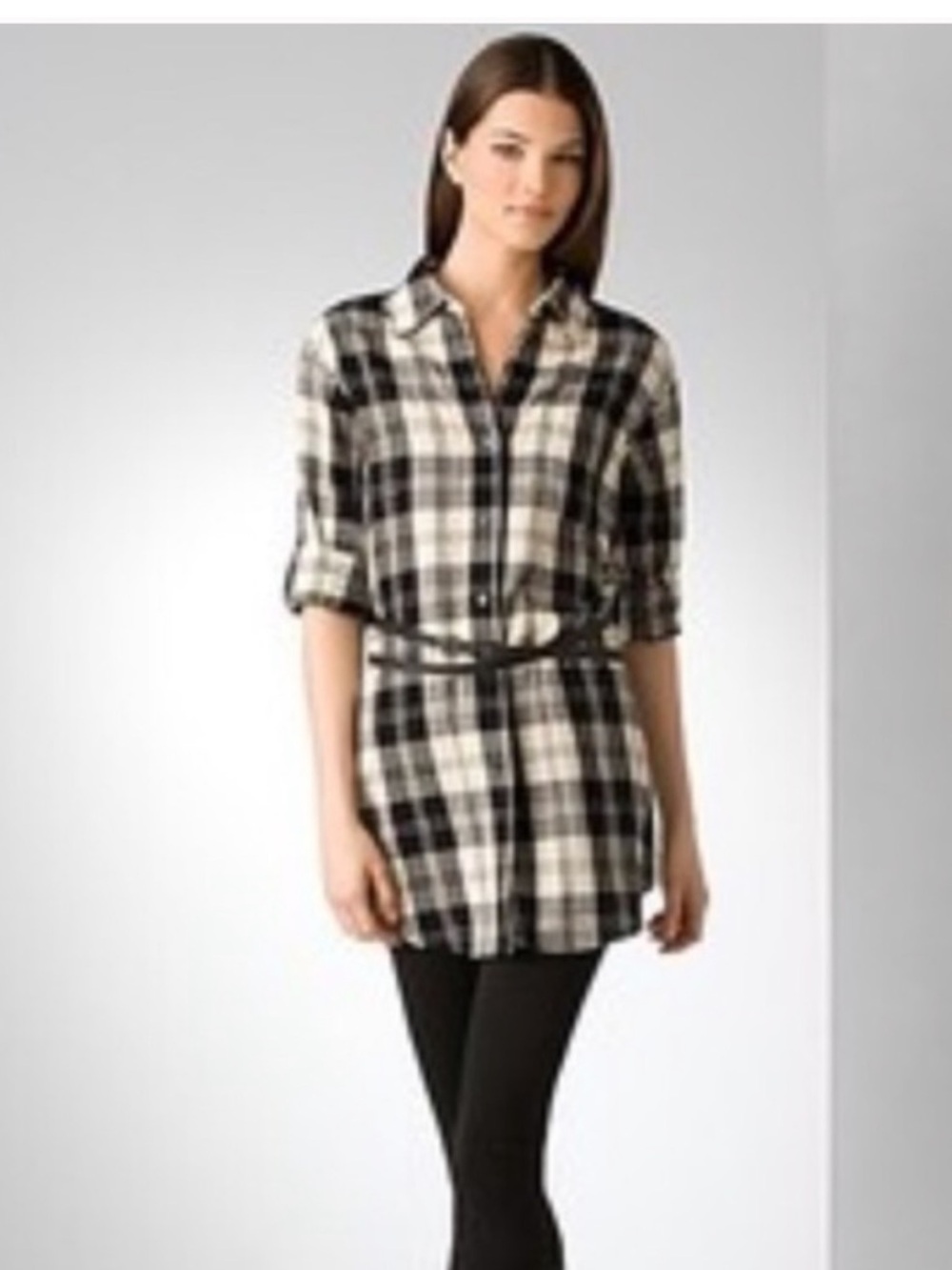 Theory Seena Plaid Button Down Tunic